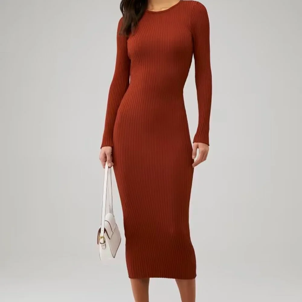 NWT | MINKPINK Alba Knit Midi V-neck Long Sleeve Bodycon Backlesss Dress, Size M - Picture 1 of 6